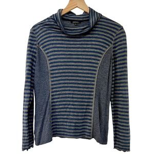 Lafayette 148 Women's Large Blue Gray Striped Cowl Neck Swing Top Long Sleeve